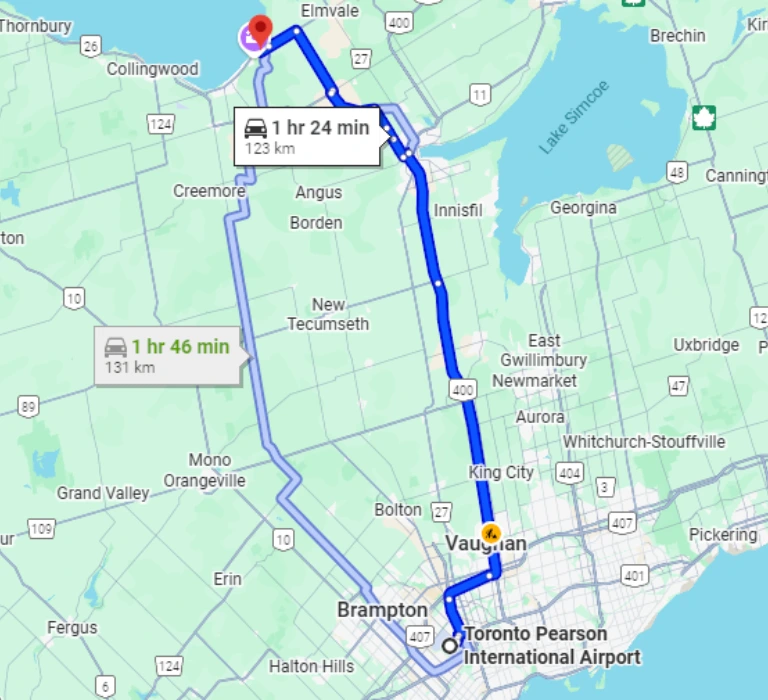 Wasaga to Toronto Pearson International Airport
